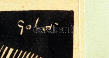 Gábor Jenő (1893-1968): A pécsi minaret. Linó, papír, üvegezett keretben, 15×11 cm