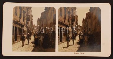 1908 Rovinj/Rovigno, Horvátország, Korzó, sztereófotó, 18x9 cm / 1908 Rovinj/Rovigno, Croatia, stereo photo, 18x9 cm