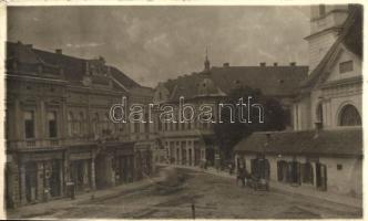 Kézdivásárhely, tér, Séra Imréné és Vargha üzlete / square, shops photo 'vissza' So. Stpl (EB)