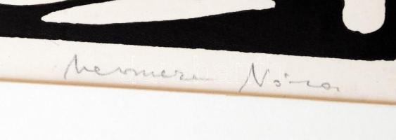 Mermeze Nóra (1938-): Szabadban. Linó, papír, jelzett, 23×30 cm