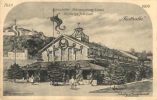 Brassó, Kronstadt; Festhalle, Männergesang-Verein 50 Jährige Jubelfeier / Férfi Kórus Egyesület 50 éves jubileumi épülete (non PC) (ázott / wet damage)