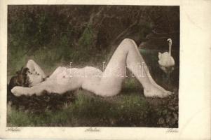 Léda, erotic art postcard, O.K.W. Nr. 60. s: Lejeune
