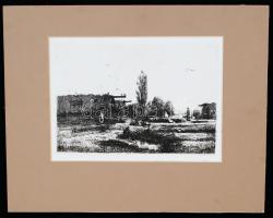 Mikola András (1884-1970): Tanya. Rézkarc, papír, hagyatéki pecséttel, paszpartuban, 15×22 cm