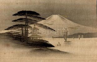 Japanese greeting, golden decoration, wooden card