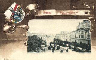 Szeged, Casino, kereskedelmi és iparkamara, színház; címer / coat of arms, litho