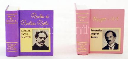 2 db minikönyv-Babits és Balázs Béla; Nyugat 1934-Ismeretlen magyar költők. Kiadói kartonált kötés, jó állapotban.