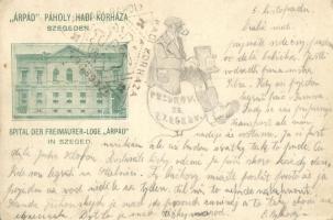Szeged, Árpád páholy hadikórháza; kiadja Várnay L. / Spital in der Freimauer-Loge 'Árpád' / freemasonic lodge (ázott sarok / wet corner)
