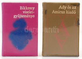 2 db minikönyv-BIkessy viseletgyűjteménye. Bp., 1987. 1538. sorszámozott kiadás, kiadói műbőr kötés, jó állapotban; Ady és az Amicus Kiadó. Bp., 1993. 147. sorszámozott kiadás, kiadói műbőr kötés, kissé kopottas állapotban.