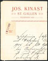 1908 Svájci okmány 25c St Gallen városi okmánybélyeggel