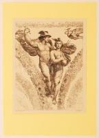 cca 1880 Hermés felhozza Psychét az Olympos hegyére, Raffaello festménye nyomán metszette Tiburce de Mare (1840-1900), rézkarc, papír, jelzett, 19×15 cm