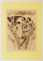 cca 1880 Cupido és a három grácia, Raffaello festménye nyomán metszette Tiburce de Mare (1840-1900), rézkarc, papír, jelzett, 19×14,5 cm