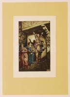 Divéky József (1887-1951): Leányszöktetés, színes litográfia, papír, jelzett a nyomaton, 16×10 cm