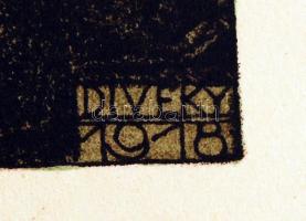 Divéky József (1887-1951): Leányszöktetés, színes litográfia, papír, jelzett a nyomaton, 16×10 cm