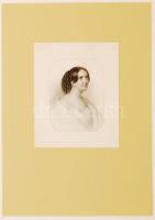 cca 1850 Biedermeier női portré, Barabás Miklós festménye nyomán metszette Karl Mahlknecht (1810-1893), rézkarc, papír, jelzett, 10×7,5 cm