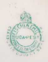 Fischer Emil aranyozott kék-fehér teáscsésze tetővel, kopásnyomokkal, hibátlan, m: 12 cm, d: 10 cm