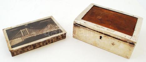 cca 1905-1960 2 db régi fa berakású fém doboz, különböző méretekben