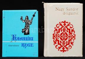 2 db minikönyv-Sáraf Rásidov: Kasmíri rege. Bp., Athenaeum. Kiadói kartonált kötés, jó állapotban; Nagy Sándor dolgairól. Bp., 1992, 445. számozott példány. Kiadói műbőr kötés, kopottas állapotban.