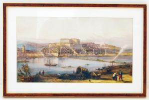 Budai vár 1840 körül, modern nyomat, üvegezett keretben, 21×38 cm