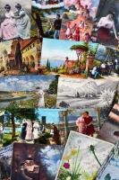 Egy doboznyi RÉGI, vegyes témájú motívum lap: erotika, művész, folklór, üdvözlőlapok, hölgy motívumú lapok, benne litho lapok / A box of mixed motive cards, ladies, artists, folklore, greeting cards, ladies, including litho postcards