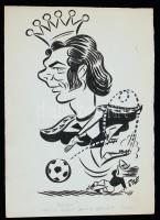 Szepes Béla: "Kaiser", Franz Joseph Beckenbauer (NSzK), futball tematikájú karikatúra, tus, papír, jelzett, 30,5×21,5 cm
