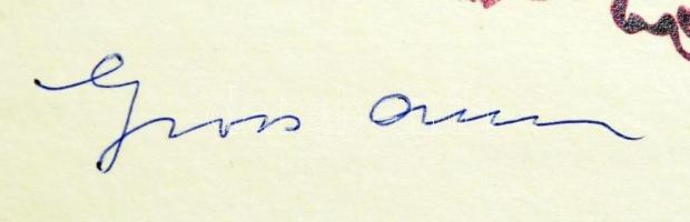 Gross Arnold aláírása saját tusrajzáról (Macskajaj) készült nyomaton