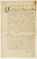1797 Máramarossziget, Máramaros vármegye közgyűlésének oklevele megyei ügyekben, latin nyelven, rányomott viaszpecsét nyomával