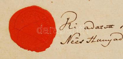 1798 Déva, Hunyad vármegye főjegyzőjének tanúsítványa, magyar nyelven, rányomott viaszpecséttel