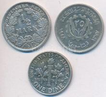 Német Birodalom 1916F 1/2M Ag + Szíria 1958. 25P Ag + Amerikai Egyesült Államok 1964. 1d Ag  T:2,2- German Empire 1916F 1/2 Mark Ag + Syria 1958. 25 Piastres Ag + USA 1964. 1 Dime Ag C:XF,VF