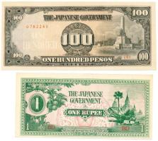 Burma/Japán megszállás 1942. 1R + Fülöp-szigetek/Japán megszállás 1944. 100P T:I,I- hajtatlanok Burma/Japanese occupation 1942. 1 Rupee + Philippines/Japanese occupation 1944. 100 Pesos C:UNC,AU unfolded