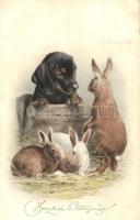 Easter, dog, rabbits, M.Munk Wien, Nr. 220.