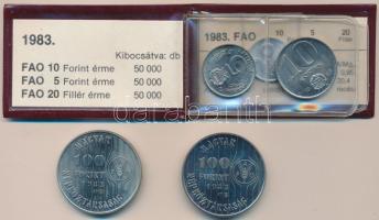1983. 20f + 5Ft + 10Ft "FAO" eredeti tokban tanúsítvánnyal + 100Ft "FAO" (2x) eredeti tokban tanúsítvánnyal T:1,BU