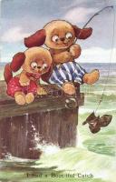 I had a Boot-iful Catch, fishing dogs, humour, Faulkner & Co. Series 1322. s: A. E. Kennedy
