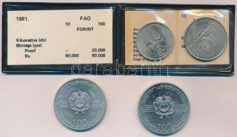 1981. 10Ft + 100Ft "FAO" + 1982. 100Ft "Labdarúgó VB" (2x) mindegyik eredeti tokban, tanúsítvánnyal T:BU