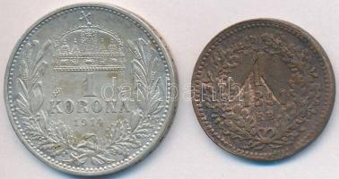 1891KB 1kr "Fiumei címer" karcolt + 1914KB 1K Ag "Ferenc József" T:3,2