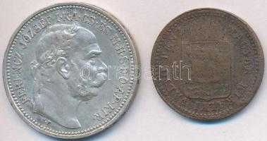 1891KB 1kr "Fiumei címer" karcolt + 1914KB 1K Ag "Ferenc József" T:3,2