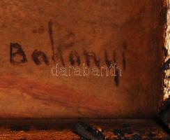 Bakányi jelzéssel: Libasor. Olaj, karton, keretben, 20×25 cm