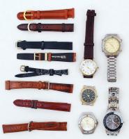 5 db működő, elemes férfi karóra (ebből 4 kvarcóra) + 8 db bőr óraszíj