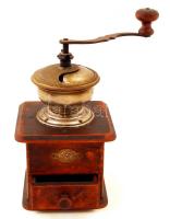 Régi fa-réz kávédaráló, jó állapotban, 22x13x13 cm