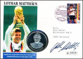 Maldív-szigetek 1992. Lothar Matthäus fém emlékérem, sorszámozott érmés bélyeges boríték elsőnapi bélyegzővel T:PP Maldives 1992. Lothar Matthäus metal medallion, numbered coin letter with stamp FDC cover C:PP