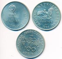 1983. 100Ft alpakka "Széchenyi István" + 100Ft alpakka "Simon Bolivár" + 1984. 100Ft alpakka "Kőrösi Csoma Sándor" mindegyik eredeti tokban, tanúsítvánnyal T:BU