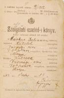 1912 Kőtelek, Szolgálati (cseléd-)könyv, bejegyzésekkel, viaszpecséttel