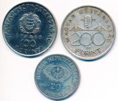 1980. 100Ft Ni "Szovjet-magyar közös űrrepülés" + 1984. 20Ft CuNi "FAO III." + 1992. 200Ft Ag "MNB" T:BU,2