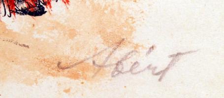 Olvashatatlan jelzéssel: Fiatal pár népviseletben.  Litográfia, papír, jelzett, 30x43 cm