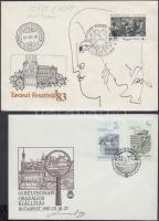 1983-1987 5 klf FDC a tervező grafikusok aláírásával közte 2 db Szász Endre eredeti, jelzett rajzával