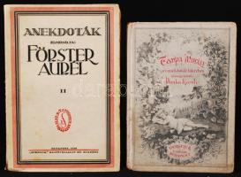 2 db anekdotákat tartalmazó könyv-Panka Károly(szerk.): Tompa Mihály az anekdoták tükrében. Bp., 1940, Gergely R. Kiadói kartonált kötés, kopottas állapotban; Förster Aurél: Anekdoták II. Bp., 1926, Stádium. Kiadói papírkötés, kissé kopottas állapotban.