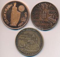 3db klf MÉE emlékérem: Fritz Mihály (1947-) / Szabó Géza (1939-) 1992. "MÉE Székesfehérvár - I. Nagy Lajos" Br emlékérem (42,5mm) + Bognár György (1944-) 1991. "MÉE Nógrád Megyei Szervezete - Salgó vára" Br emlékérem (42,5mm) + Lantos Györgyi / Szabó Géza (1939-) 1990. "MÉE XX. Vándorgyűlése / Pápa" Br emlékérem (42,5mm) T:1,PP