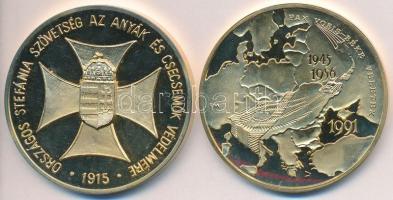 2db klf emlékérem: Fritz Mihály (1947-) 1991. "Pax Vobis - Béke veletek 1945-1956." aranyozott emlékérem (42,5mm) + 1995. "80 éves a védőnői szolgálat/Országos Stefánia Szövetség az Anyák és Csecsemők Védelmére" aranyozott emlékérem (42,5mm) tokban T:PP