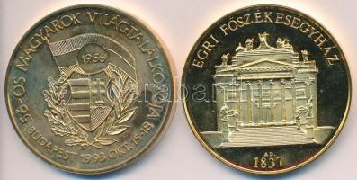 2db klf emlékérem: 1993. "56-os Magyarok Világtalálkozója / Ébredjetek!" aranyozott fém emlékérem (42,5mm) + DN "Egri főszékesegyház" aranyozott fém emlékérem (42,5mm) T:PP ujjlenyomatos