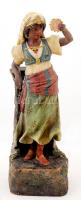 Johann Maresch csörgőt tartó lány, festett terrakotta, jelzett (JM), formaszámmal, apró lepattanásokkal, m:41 cm
