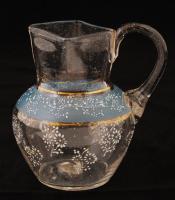 Fújt, zománc festett kis üvegkancsó, hibátlan, m: 11 cm